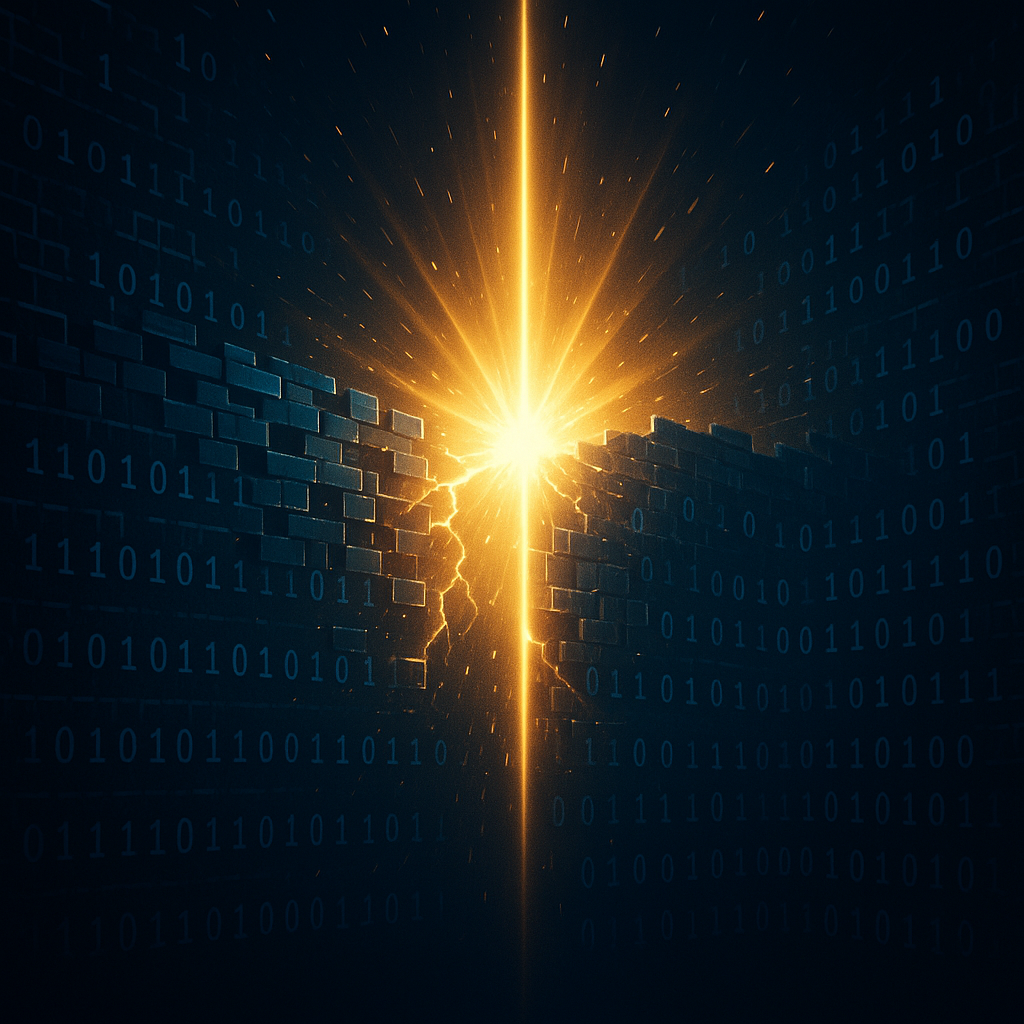 Bright light breaking through digital firewall – bypass internet censorship 2025