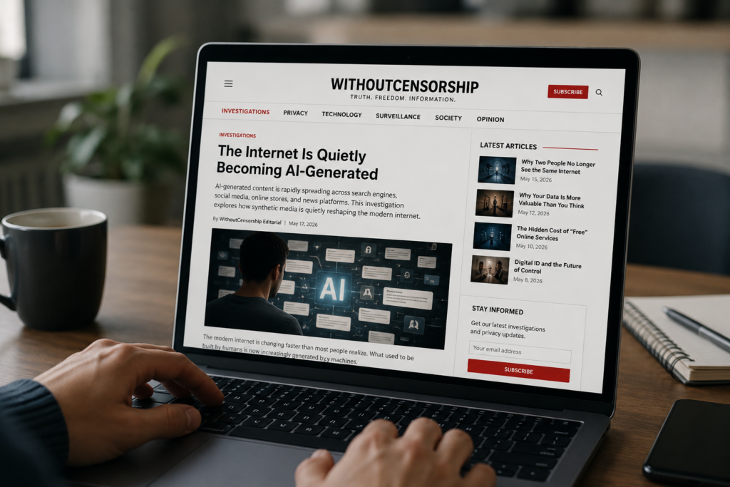 Laptop displaying an article about the AI generated internet and synthetic online content